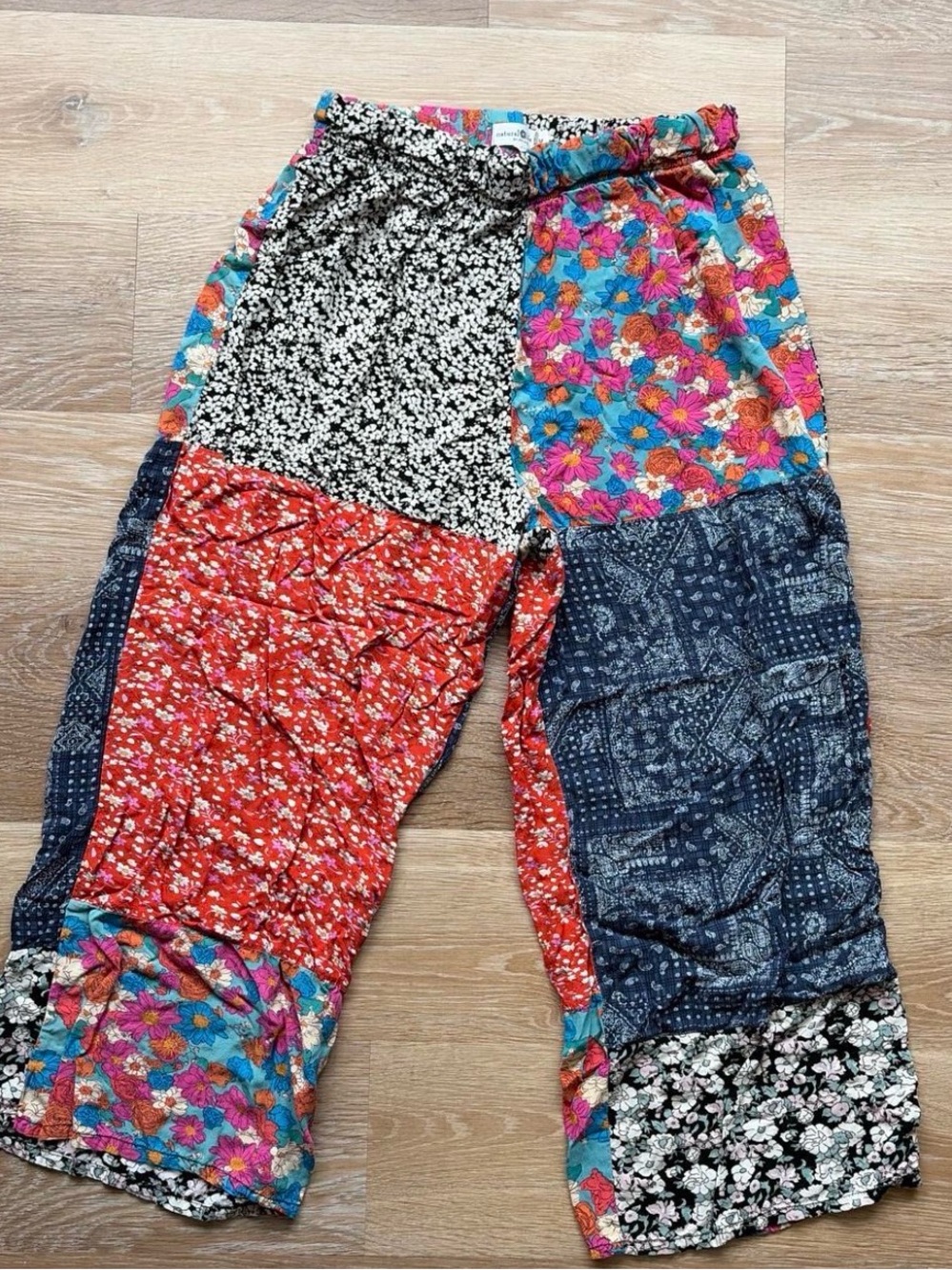 NATURAL LIFE Multicolor Patchwork Floral Wide Leg Pants